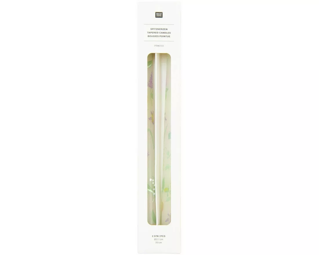 Spitzkerze Frühlingsblumen, Weiß, 2,1 x 25cm, 2 Stück, Brenndauer: 6h