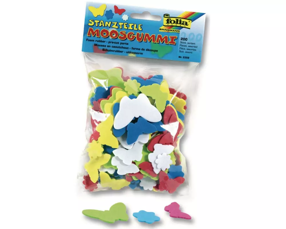 Folia Moosgummi-Stanzteile Blumen & Schmetterlinge, 200 Stück