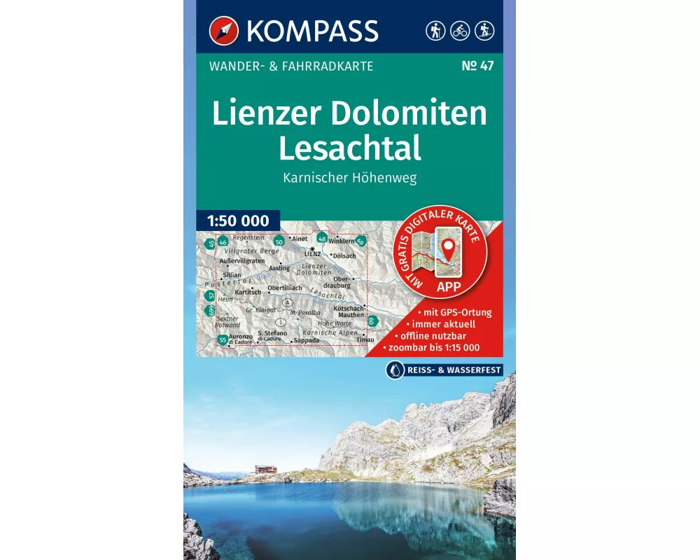 KOMPASS Wanderkarte 47 Lienzer Dolomiten, Lesachtal, Karnischer Höhenweg 1:50.000