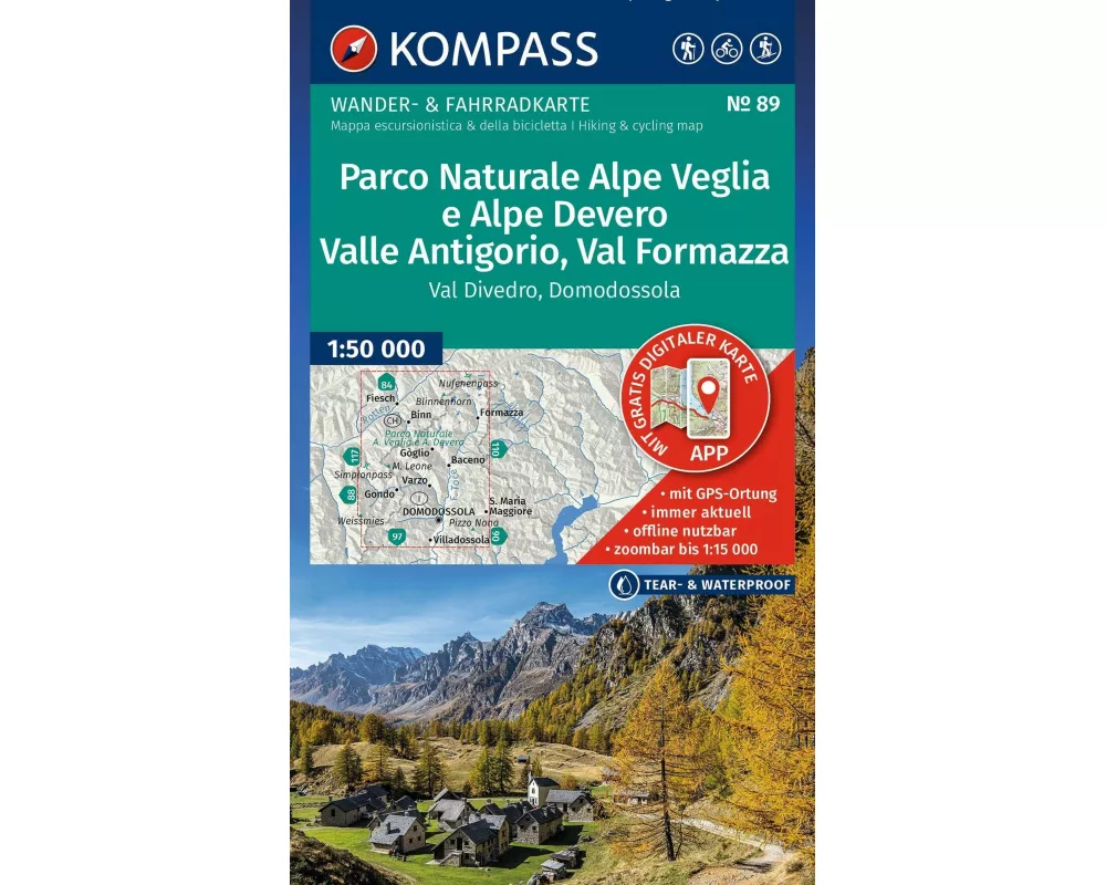 KOMPASS Wanderkarte 89 Parco Naturale Alpe Veglia e Alpe Devero, Valle Antigorio, Val Formazza, Val Divedro, Domodossola 1:50.000