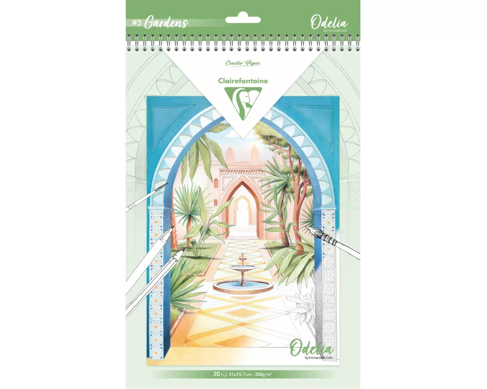 ODELIA, Ausmalblock Mixed Media, 20 Blatt A4 250g, Spiralbindung, Gärten