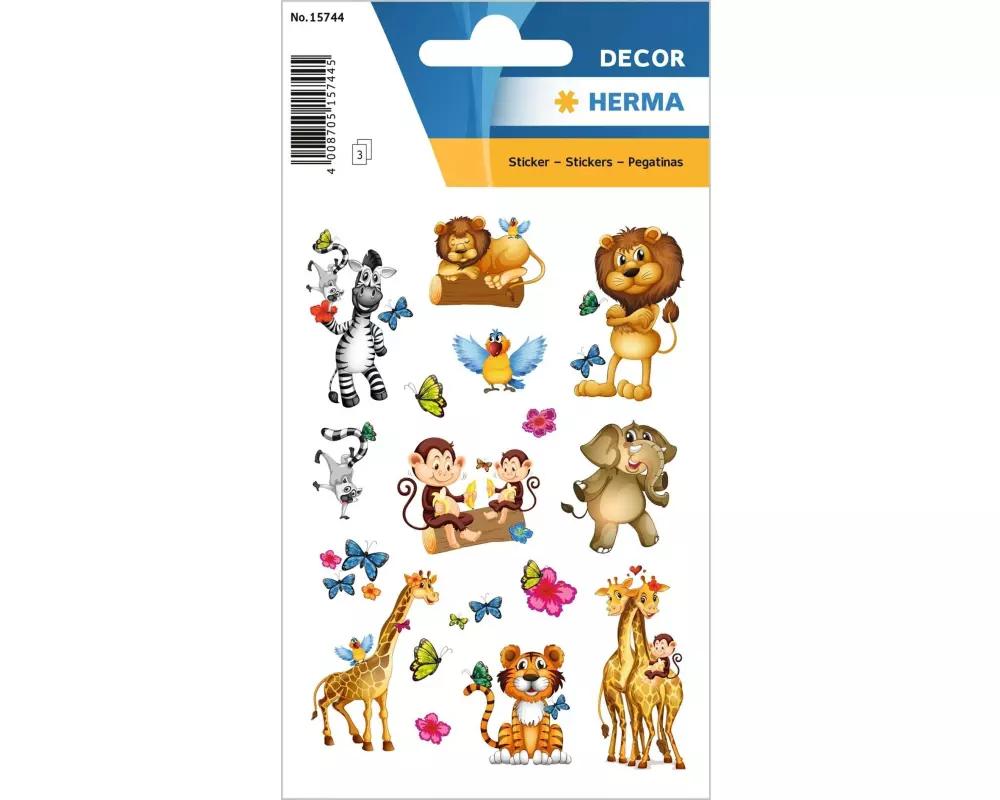 Herma Stickers Motivsticker Dschungel 3 Blatt à 30 Sticker Mehrfarbig