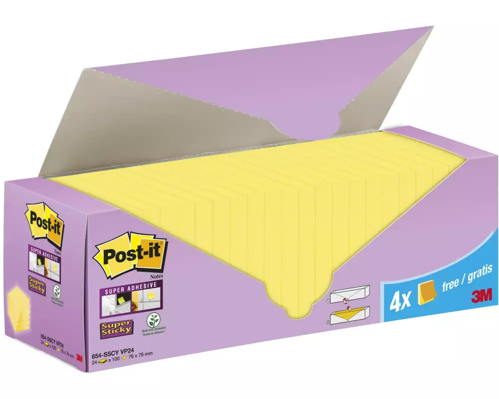 Post-it Notizzettel Z-Notes Super Sticky Gelb 7.6 cm x 7.6 cm