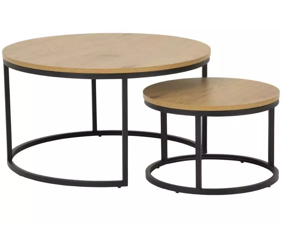 AC Design Couchtisch Spiro Ø 80/ 50 cm, 2 Stück, Schwarz/Nature