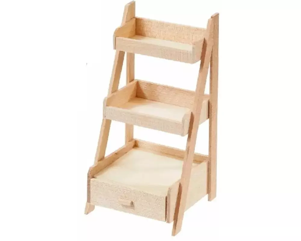 HobbyFun Mini-Möbel Treppenregal 5.1 x 5.1 x 10.9 cm, Natur