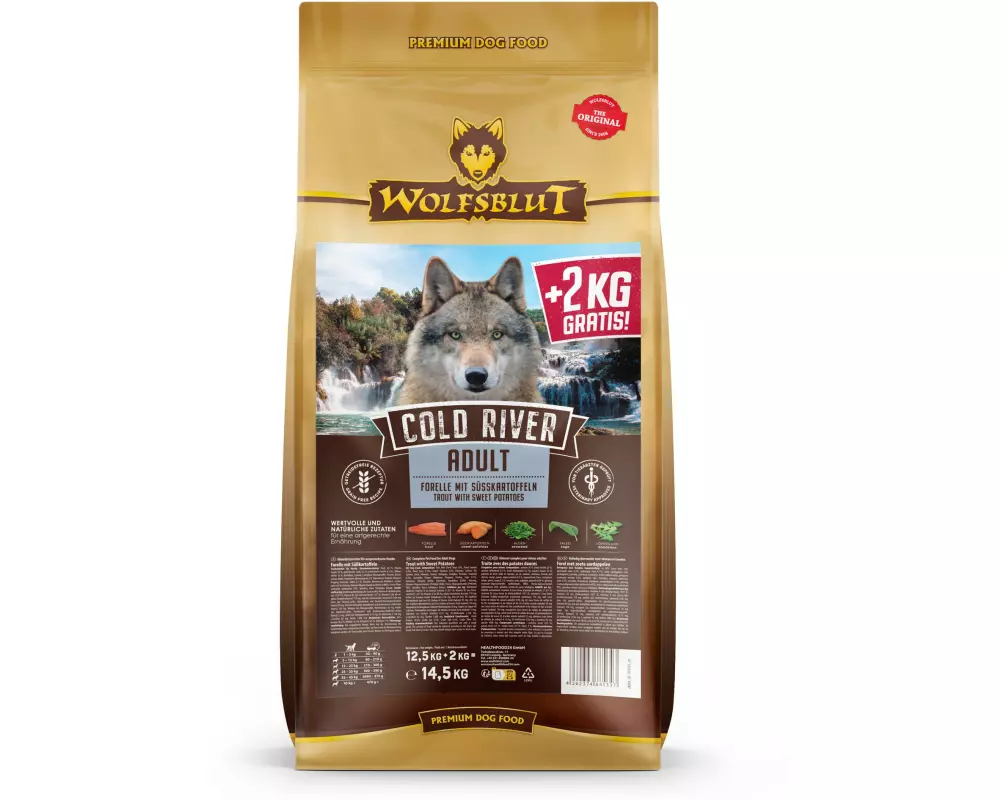 Wolfsblut Trockenfutter Dog Cold River Adult, 12.5 kg + 2 kg