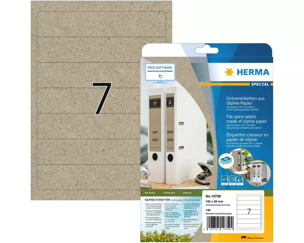 HERMA Ordneretiketten 192 x 38 mm, 20 Blatt, Braun