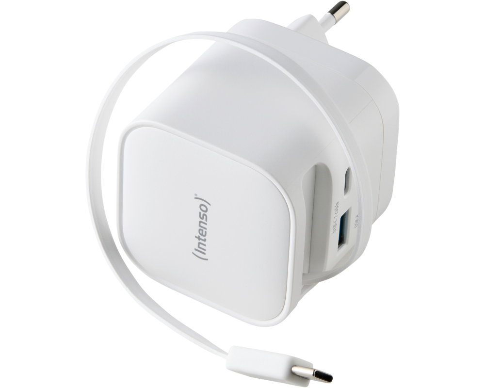 INTENSO Power Charger 65W GaN 7806522 retract. USB-C Cable white