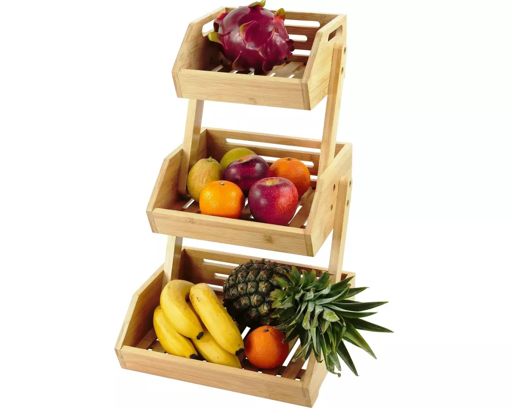 relaxdays Etagere für Obst 3er, Hellbraun