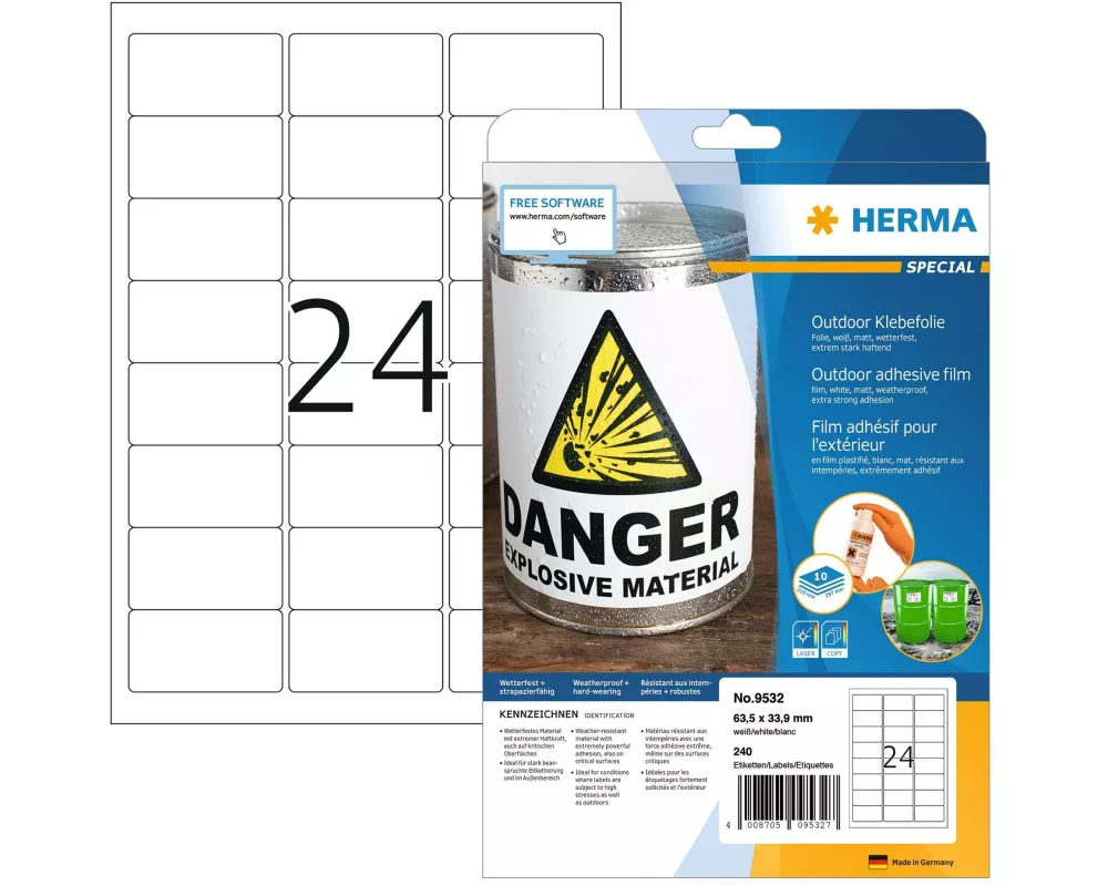 HERMA Outdoor-Etiketten 9532 63.5 x 33.9 mm, 240 Etiketten
