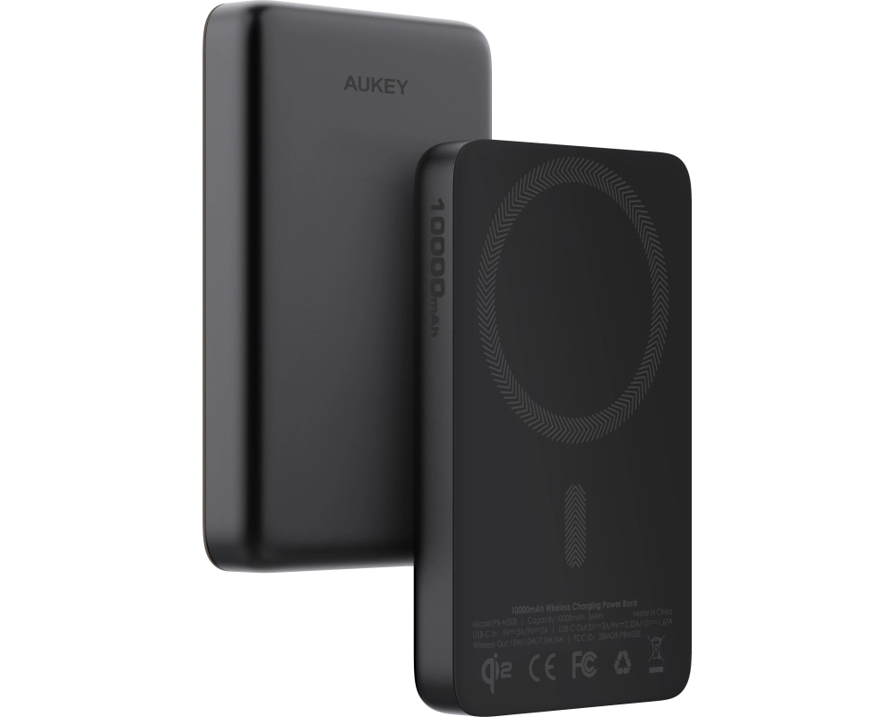 AUKEY MagFusion Slim 10000mAh PB-MS08 BG Powerbank Qi2 Wireless,Black