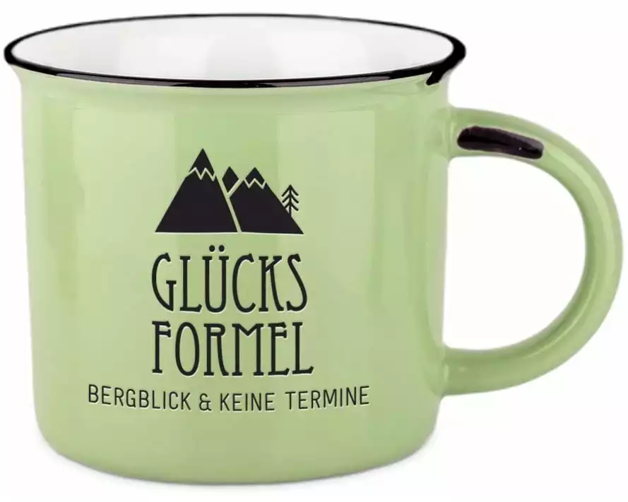 Grafik Werkstatt Vintage Becher Bergglück, Glücksformel