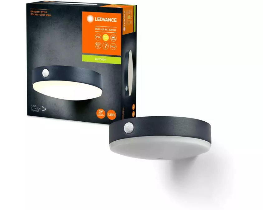 Ledvance Wandleuchte Endura Style Solar Tossa, 6W, 3000K, Schwarz