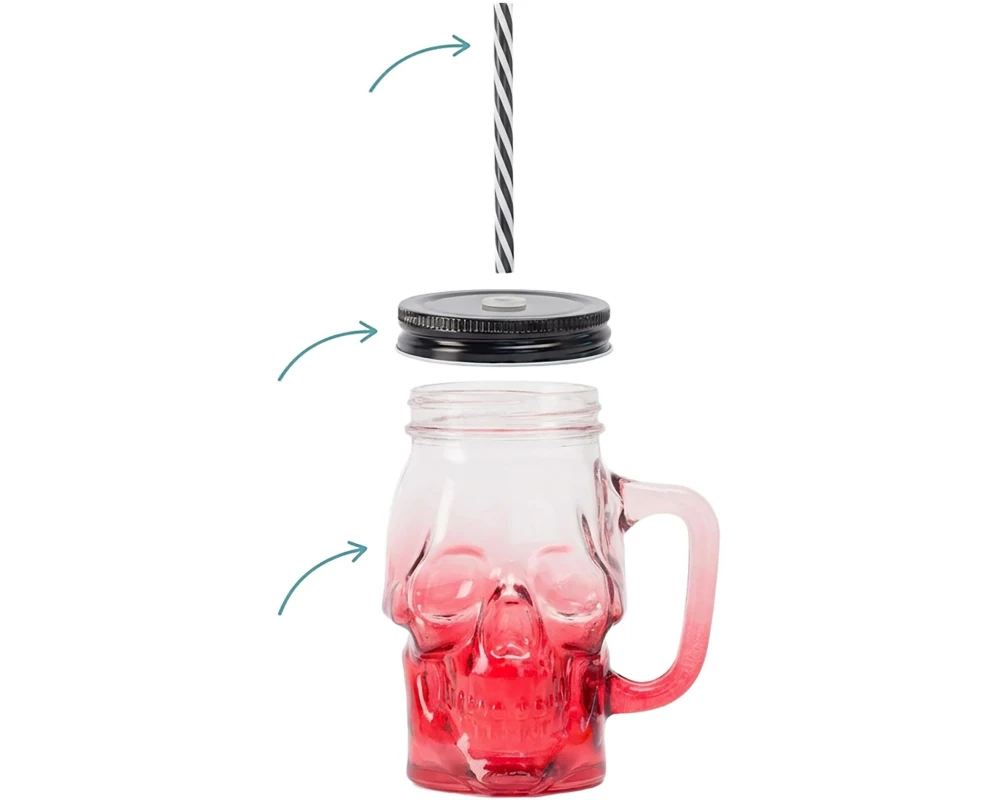 relaxdays Totenkopf-Gläser mit Henkel 500 ml, 4 Stück