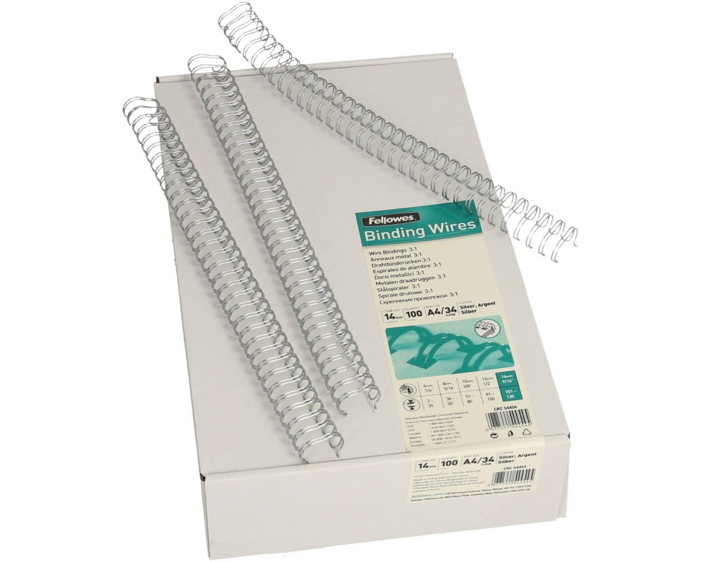 FELLOWES Drahtbinderücken 14mm 54454 silber 100 Stück