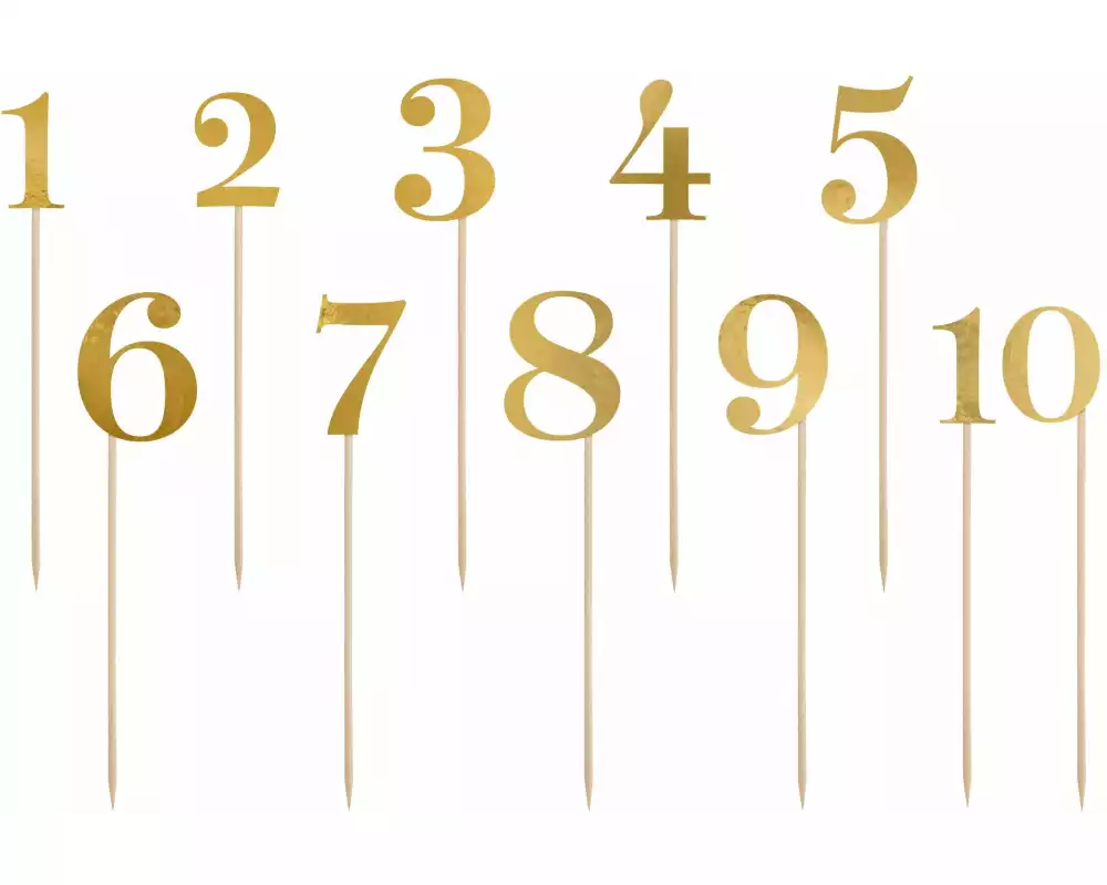 Partydeco Tischkarte Nummern 26.5 cm, 10 Stück, Spiegelpapier, Gold
