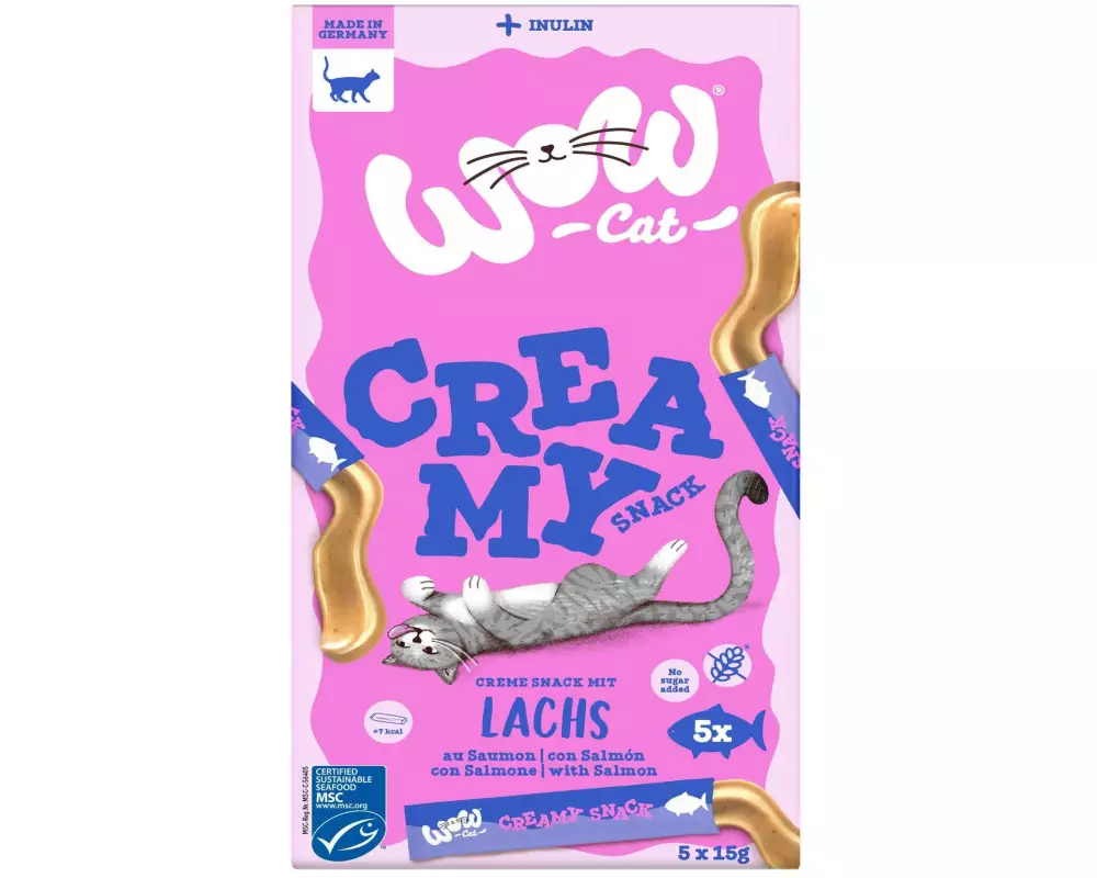 WOW Katzen-Snack Creamies mit Lachs, 5 x 15 g