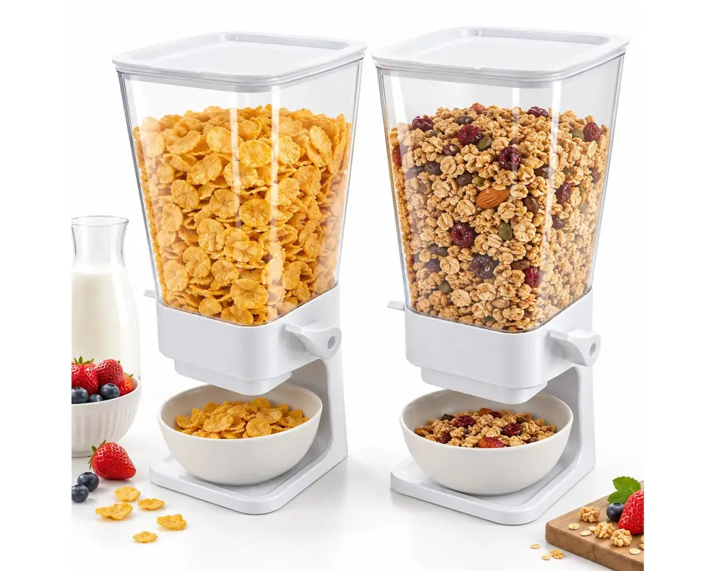 relaxdays Müslispender 2er Set Weiss Transparent 5.5 l