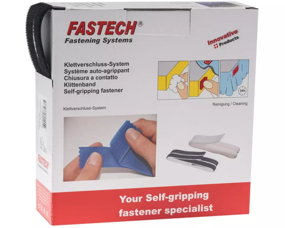 FASTECH Klettband-Box 25 mm x 10 m, Schwarz