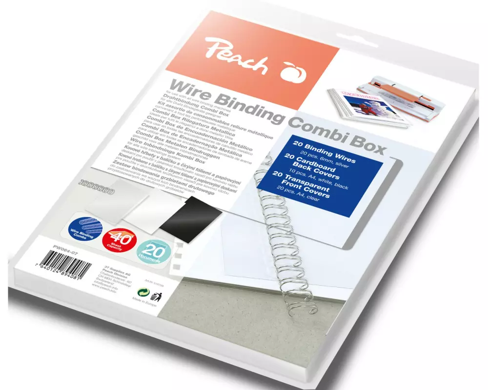 Peach Binderücken PW064-07 6 mm Combi Box Draht Silber, 20 Stück