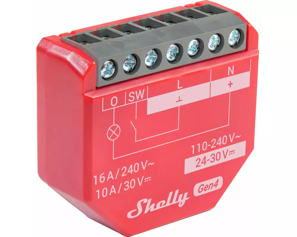Shelly WLAN-Schaltaktor 1PM Gen4 Rot, 16 A