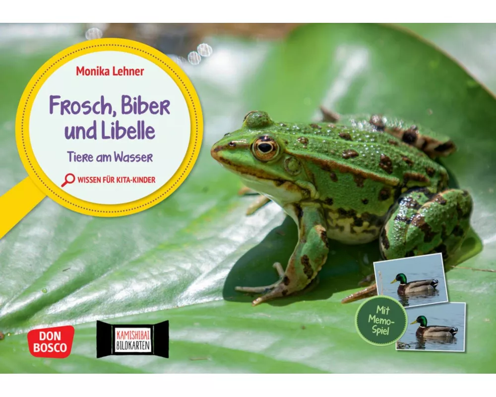Frosch, Biber und Libelle. Tiere am Wasser. Kamishibai Bildkarten und Memo-Spiel