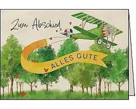 Doppelkarte. Let's go green. Zum Abschiedalles Gute (Flugzeug)