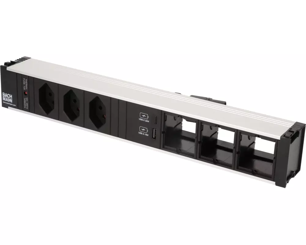 Bachmann Einbausteckerleiste CONI, 3x T13, 1x USB A/C, 3x Custom leer