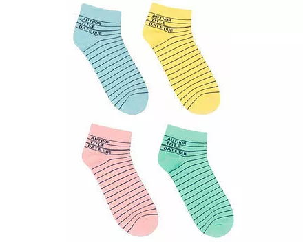 Library Card Ankle Socks 4-pack - Large