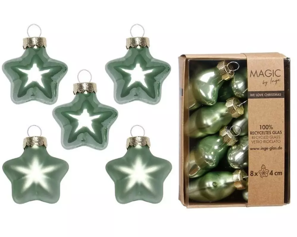 INGES CHRISTMAS DECOR Weihnachtskugel Stern 8 cm Grün, 8 Stück