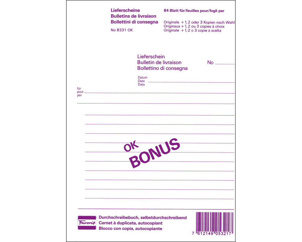 FAVORIT Lieferscheine D/FI A5 8331OK weiss 84 Blatt
