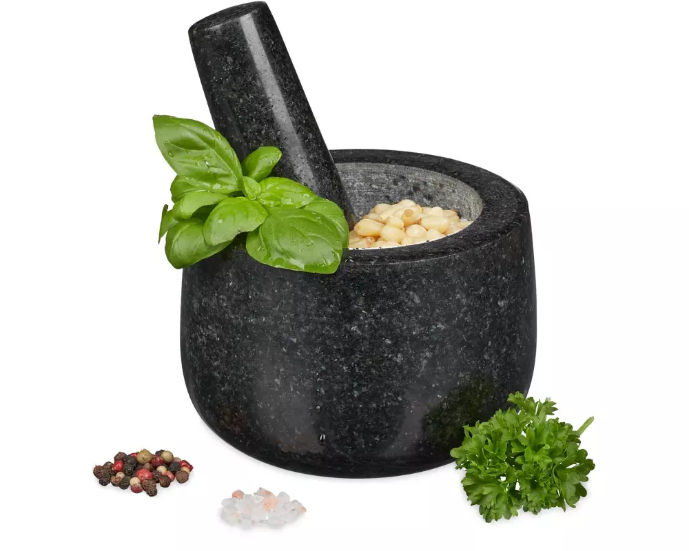 relaxdays Mörser mit Stössel 12 cm, Granit