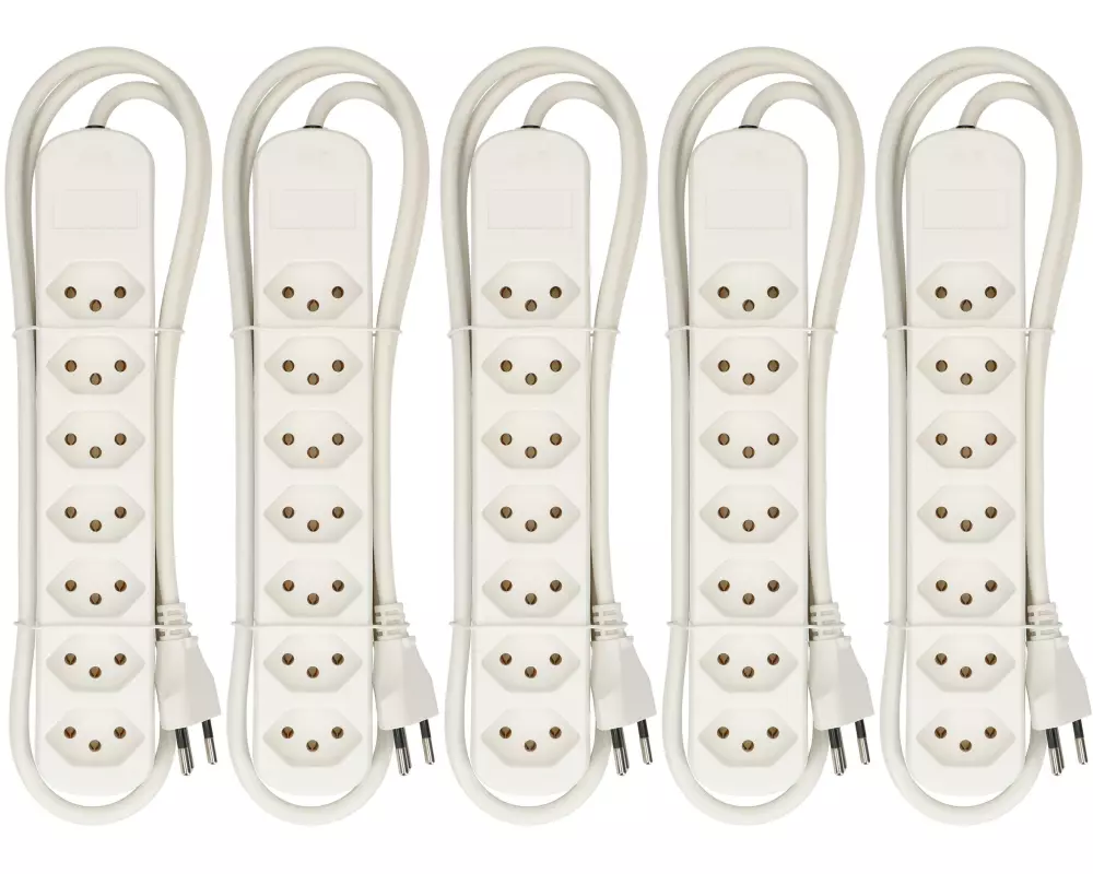 Max Hauri Steckdosenleiste Basic-Line 7x T13 Weiss, 5er Pack