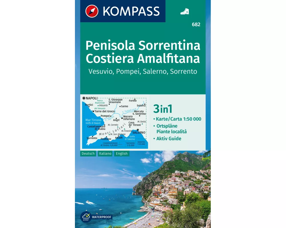 KOMPASS Wanderkarte 682 Penisola Sorrentina, Costiera Amalfitana, Vesuvio, Pompei, Salerno, Sorrento 1:50.000
