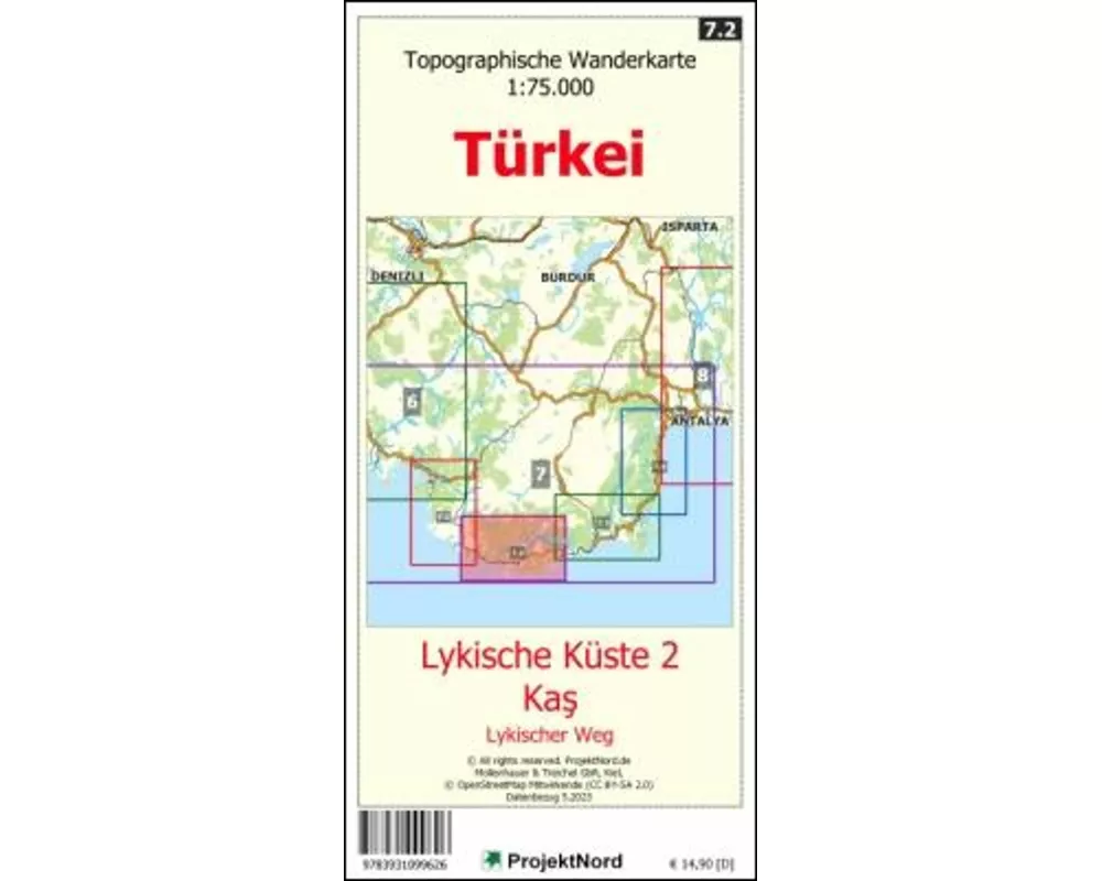 Lykische Küste 2 - Ka¿ - Lykischer Weg - Topographische Wanderkarte 1:75.000 Türkei (Blatt 7.2)