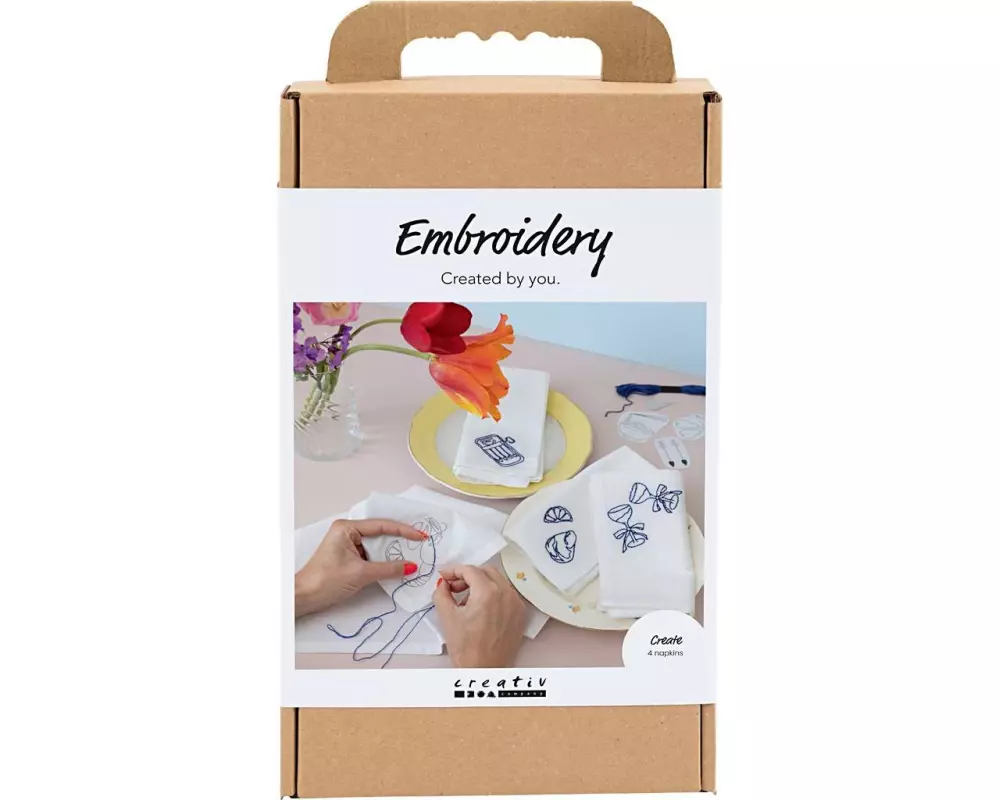 Creativ Company Bastelset - Sticken, Servietten, Creme