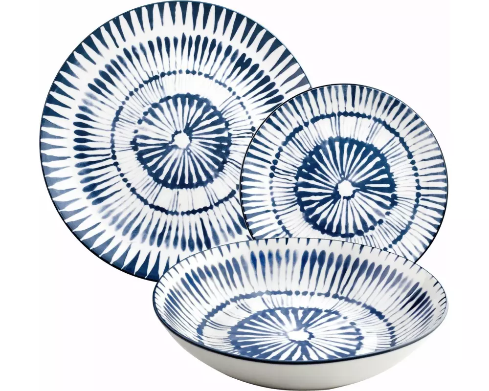 Ibili Teller-Set Zeeland 26.8-20-19.2 cm 12 Stück, Blau/Weiss