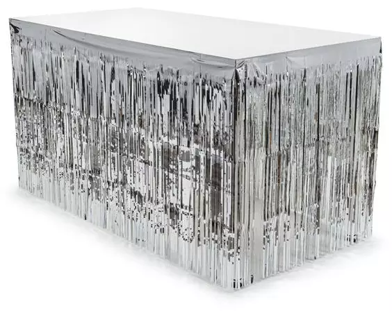 Partydeco Tischumrandung Fransen 80 x 300 cm, Silber