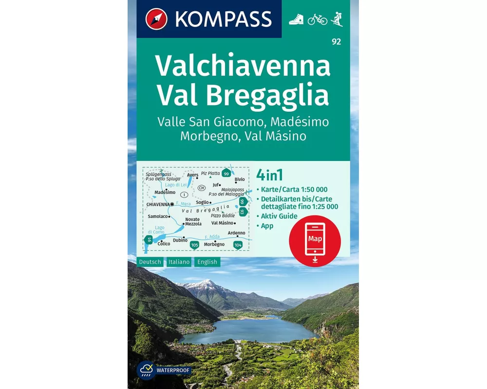 KOMPASS Wanderkarte 92 Chiavenna/Val Bregaglia 1:50.000