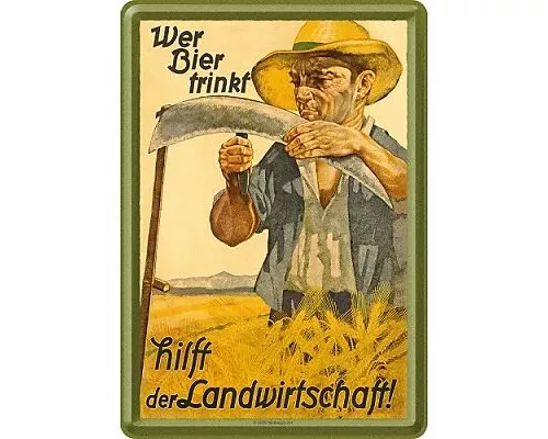 Blechpostkarten. Open Bar / Wer Bier trinkt hilft der Landwirtschaft