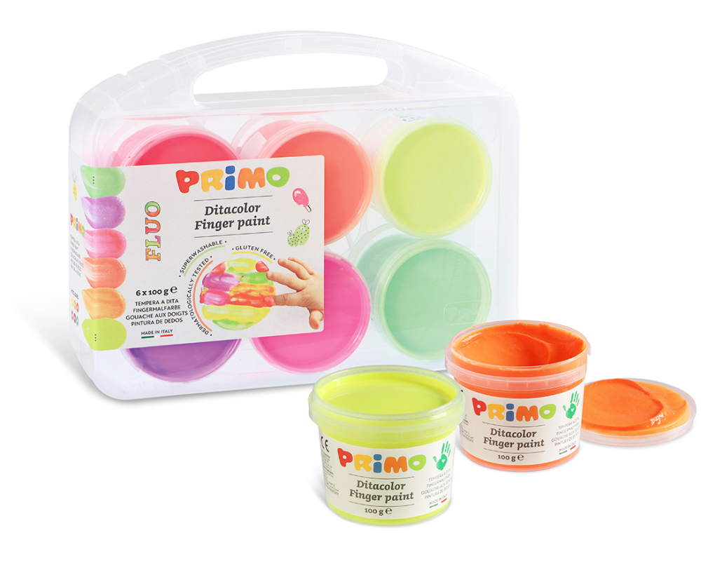 PRIMO Fingermalfarbe Fluo 2214TD6FLUO 6x100g