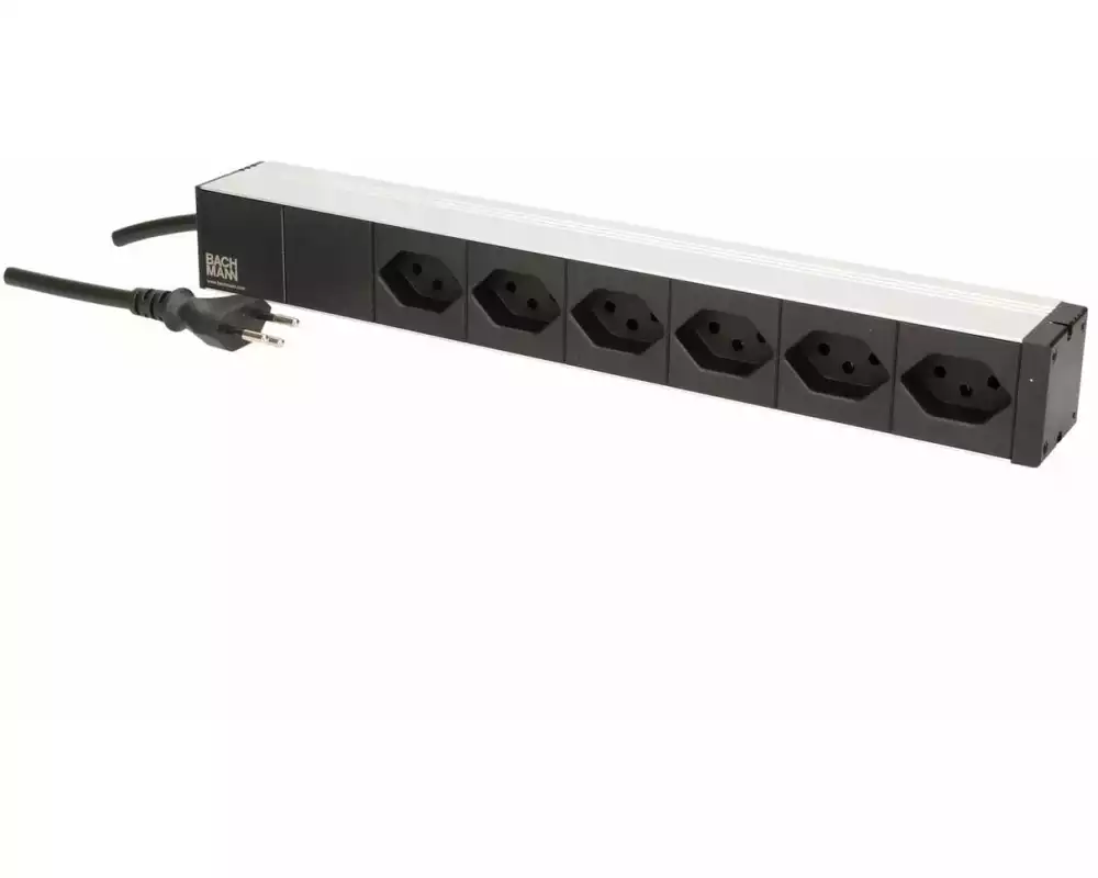 Bachmann Steckdosenleiste 6 x T13, 1HE, Schwarz