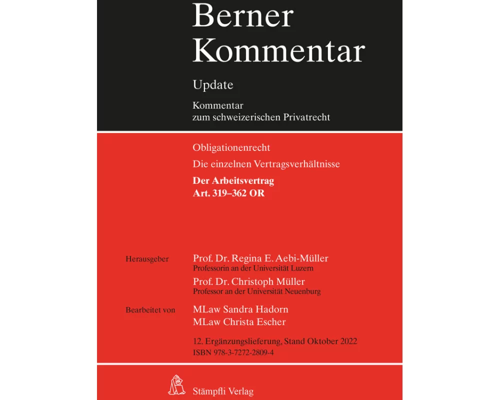 Arbeitsrecht, Art. 319-362 OR, 12. Ergänzungslieferung