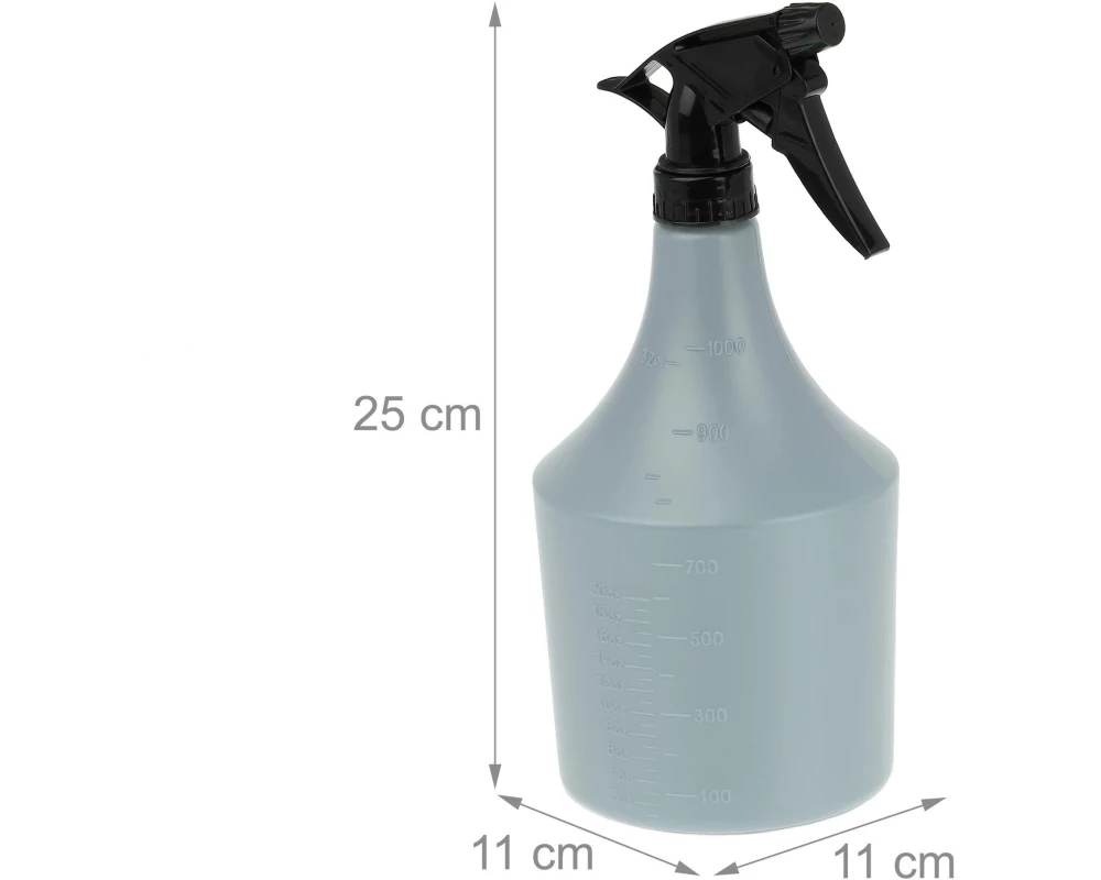 relaxdays Sprühflaschen 1 l, Kunststoff, Grau / Schwarz, 2 Stück