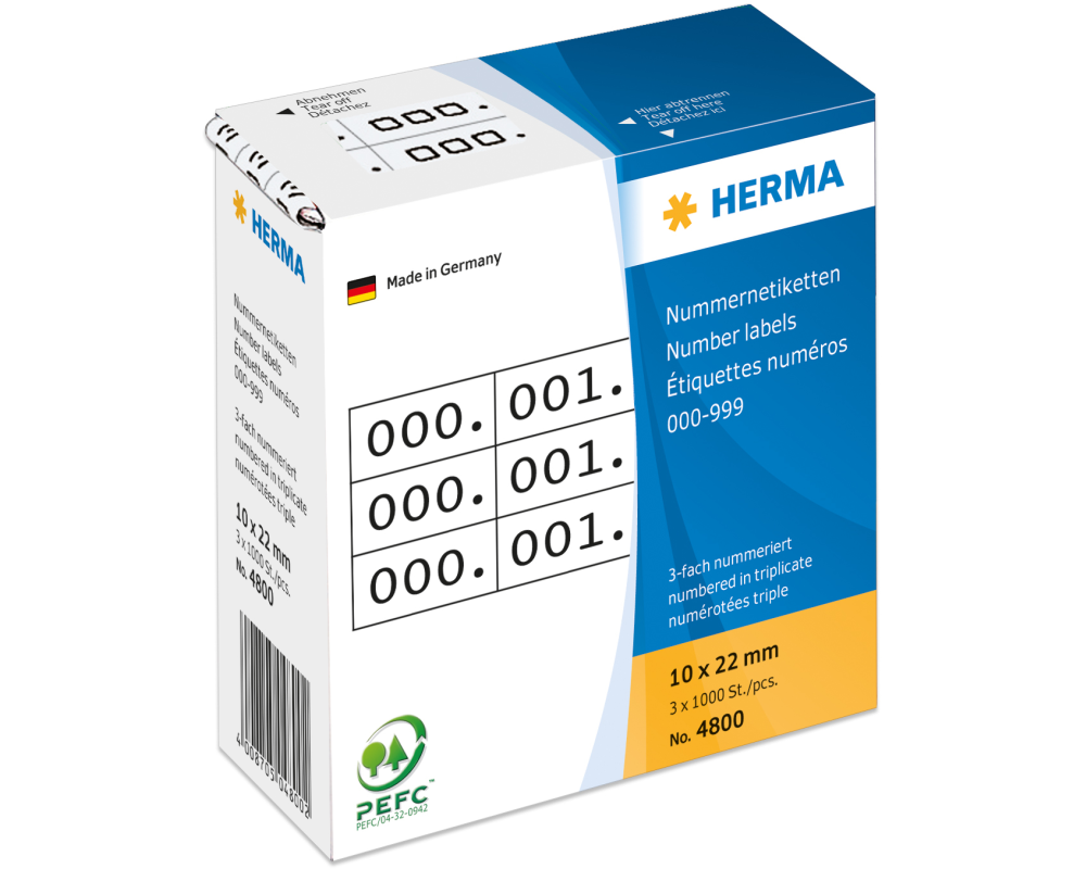 HERMA Dreifach-Nummern 22x10mm 4800 weiss, 0-999 1000 Stück