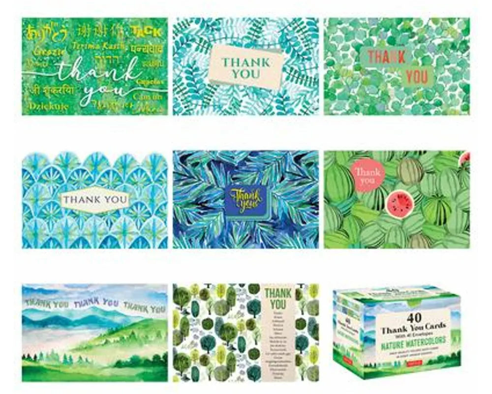 Nature Watercolors, 40 Thank You Cards with Envelopes