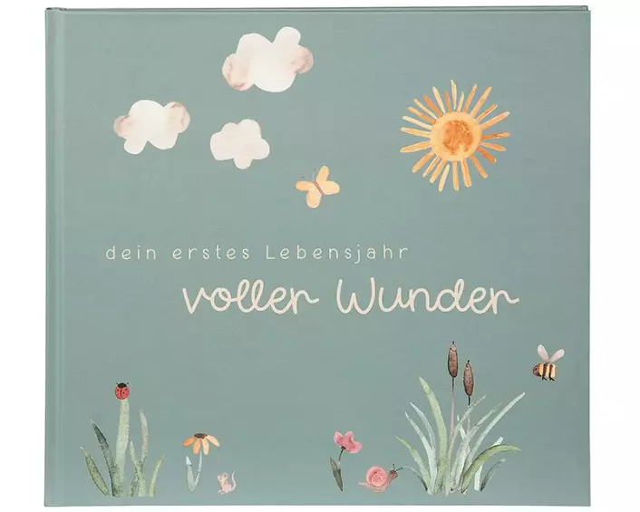 Goldbuch Babytagebuch voller Wunder Wiese Kunstdruck Salbeigrün