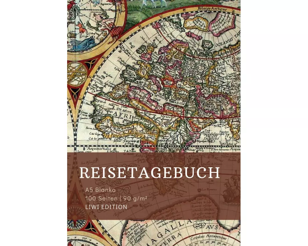 Reisetagebuch zum Selberschreiben - A5 blanko - 100 Seiten 90g/m² - Soft Cover - Motiv Weltkarte - FSC Papier