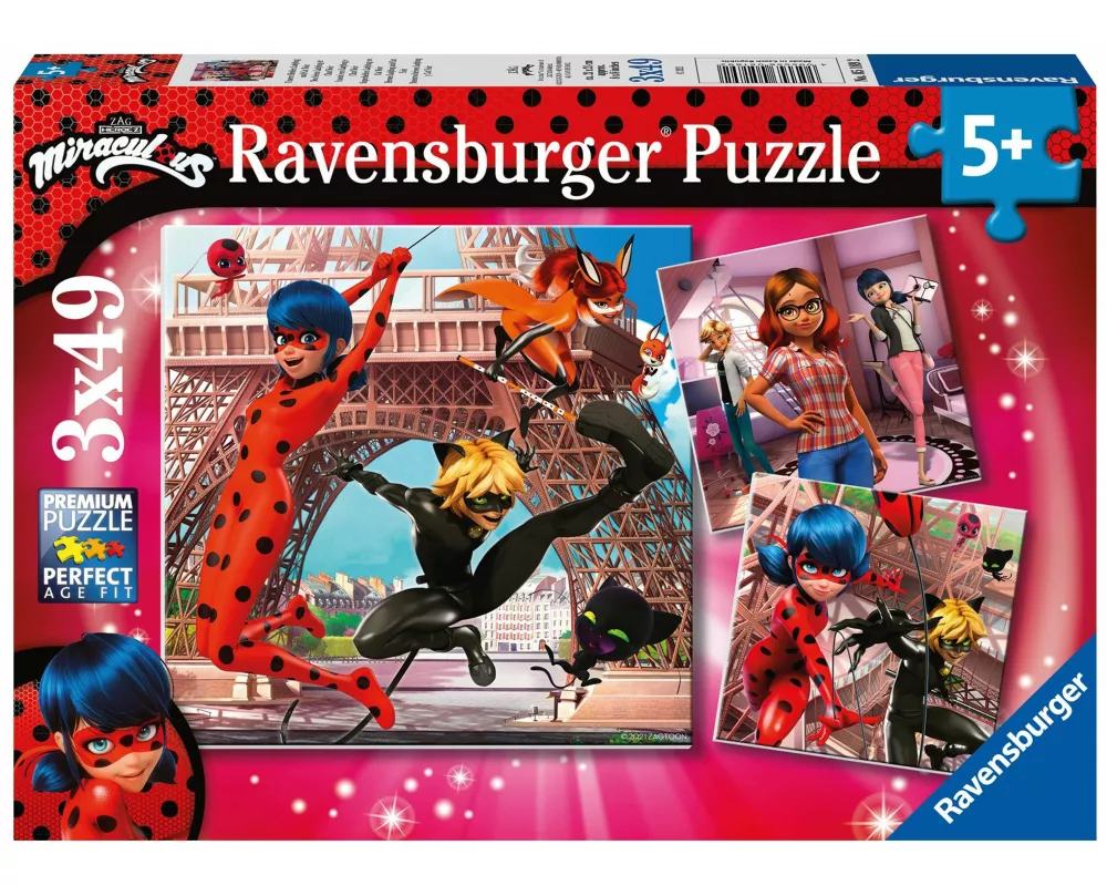 Kinderpuzzle 3x49 Teile - Miraculous - Unsere Helden Ladybug und Cat Noir