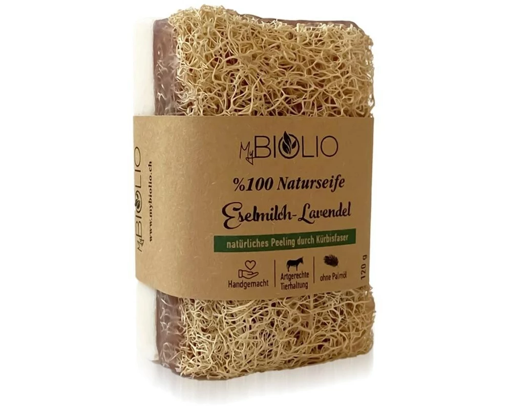 MyBIOLIO Naturseife Eselmilch-Lavendel mit Kürbisfaser 120 ml